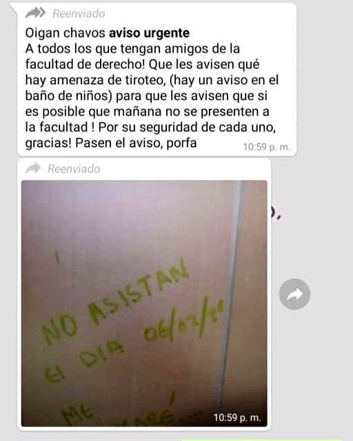 Mensajes sobre supuesto tiroteo en la UASLP, alertan a autoridades.