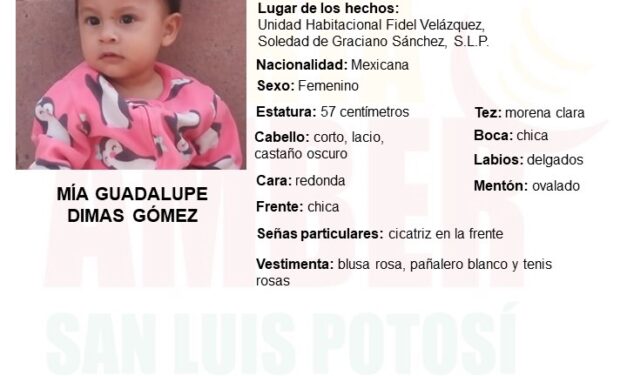 Activan Alerta Amber para localizar a niña de un año de edad