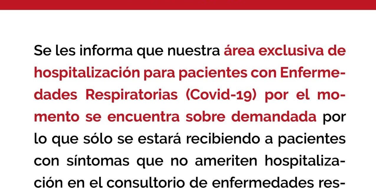 Saturan pacientes con covid área de hospitalización en la Beneficencia Española.
