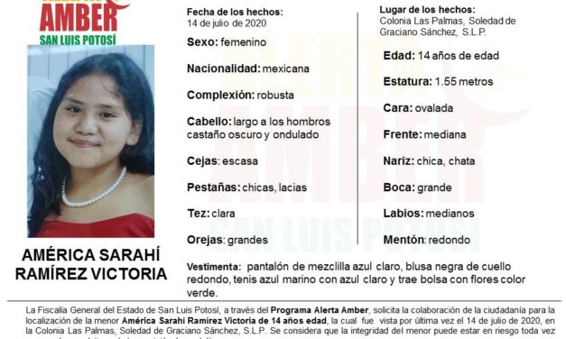 Activan Alerta Amber para localizar a una menor de 14 años de edad