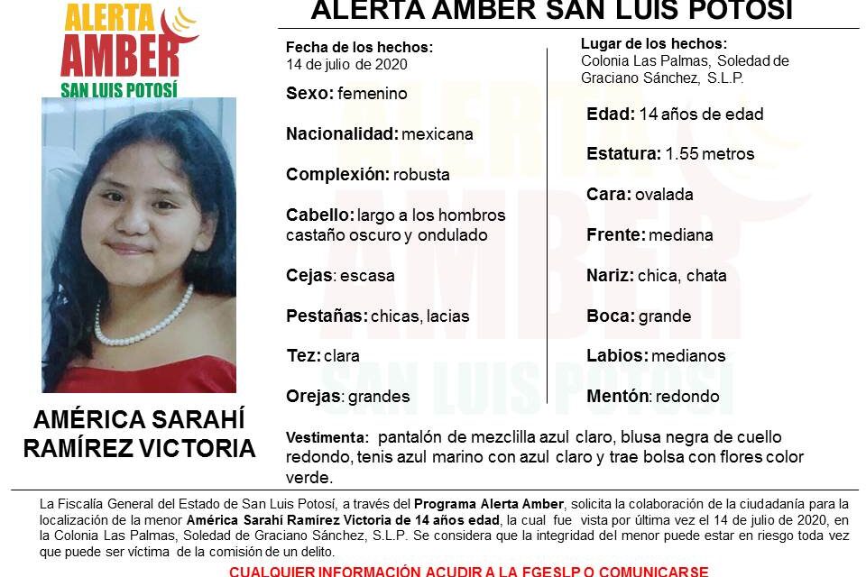 Activan Alerta Amber para localizar a una menor de 14 años de edad